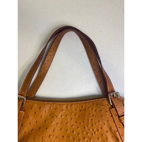 Dooney & Bourke Brown Ostrich Leather Shoulder Bag Large Boho Hobo Caramel - Picture 9 of 15